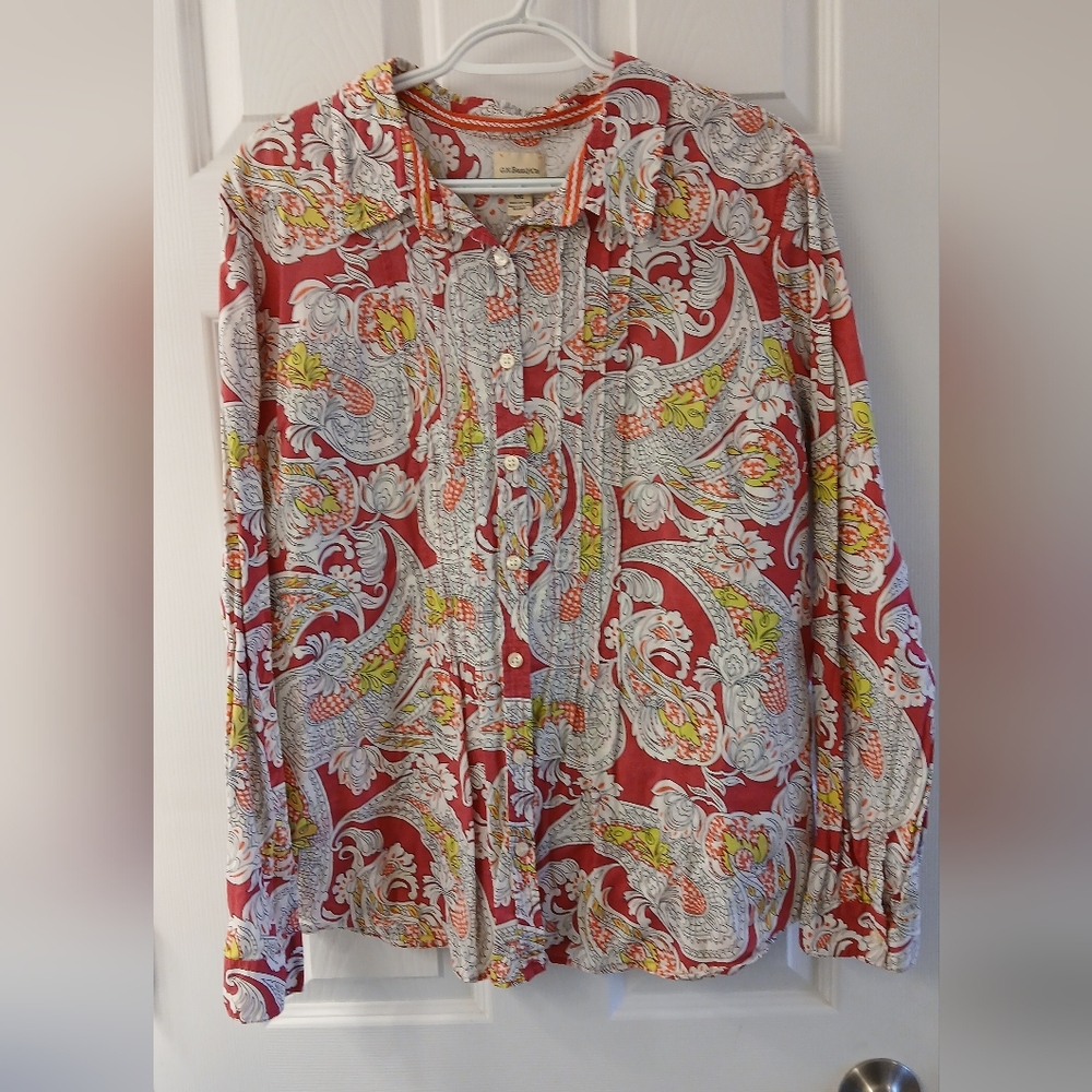 GH Bass & Co Women’s Button-Up Shirt – XXL, Hot Pink Paisley Floral Print